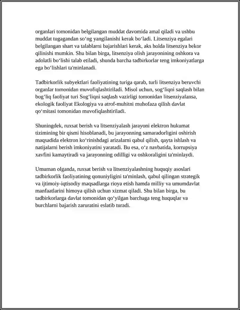 Ruxsat berish va litsenziyalashning huquqiy asoslari 4