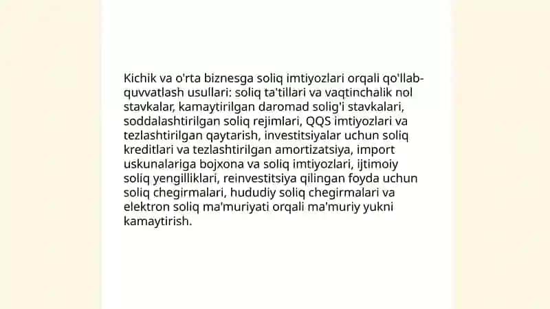 Tadbirkorlik subyektlari faoliyatiga soliq imtiyozlari asosida ta'sir etish 4