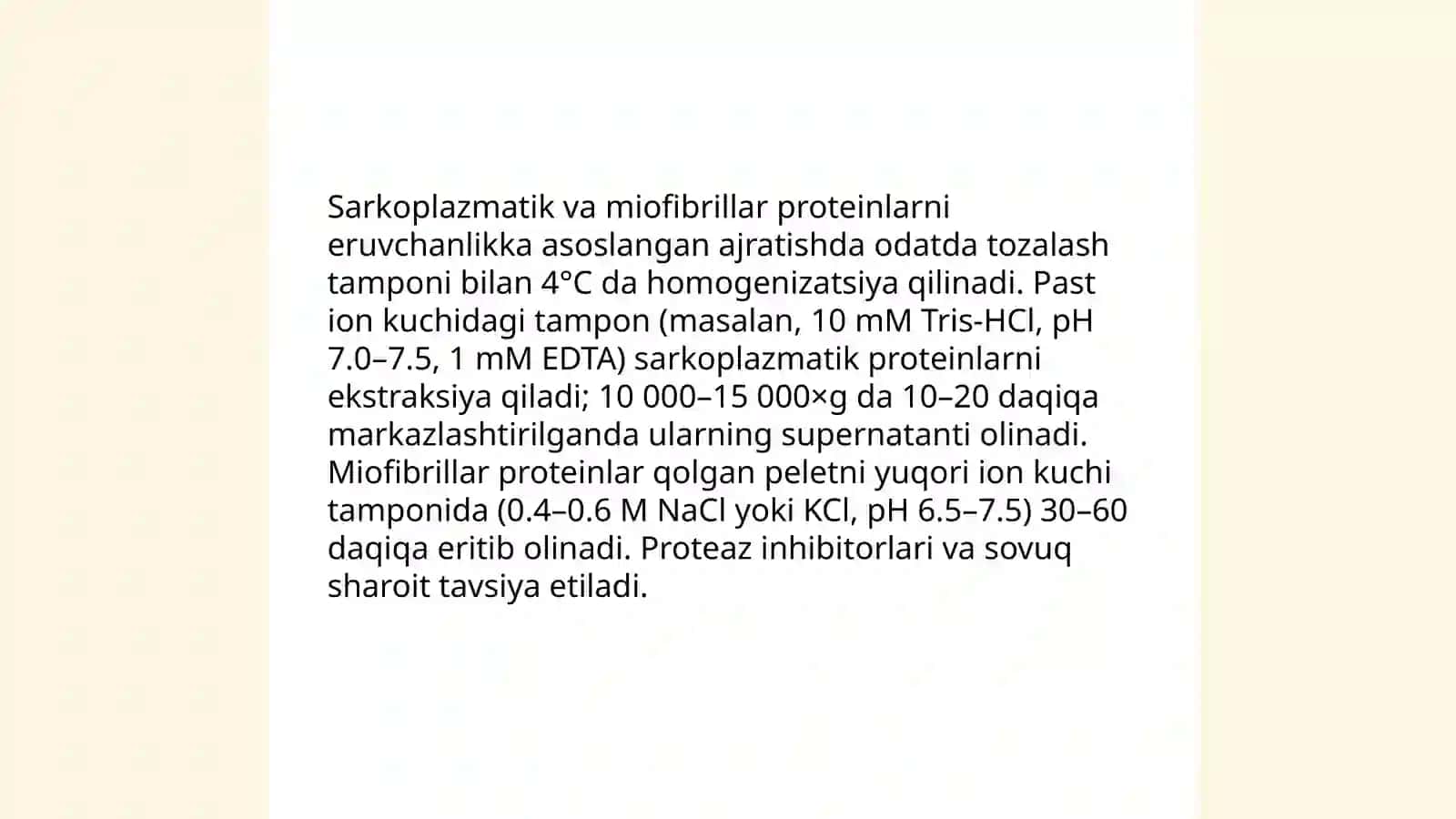 Hayvon oqsillarni eruvchanligi bilan fraksiyaga ajratish 4
