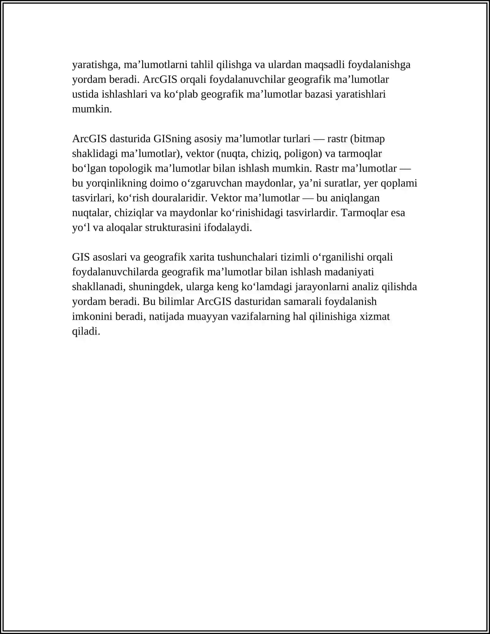 GEOGRAFIK XARITA VA ARCGIS DASTURINI URGANISH 4