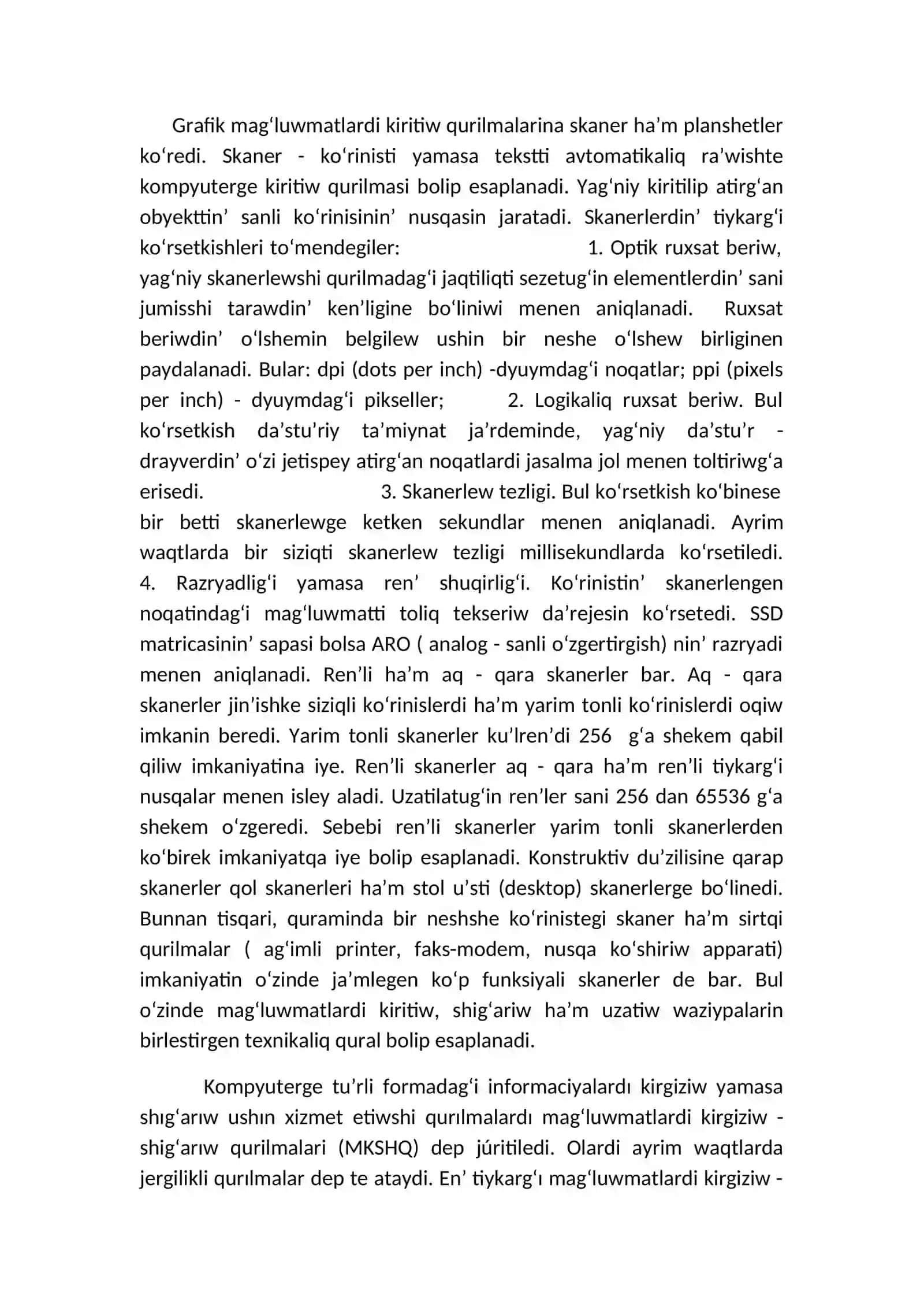 Grafikli magʻluwmatlardi kompyuterde koʻrsetiw 4
