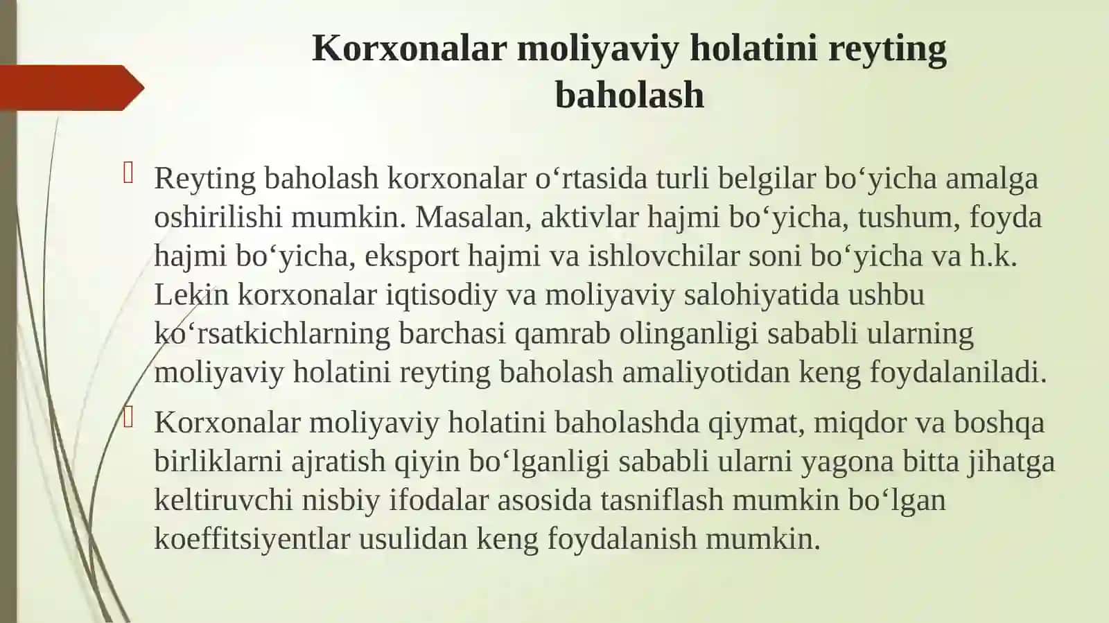 Korxonalar moliyaviy holatini reyting baholash va tahlil qilish 4