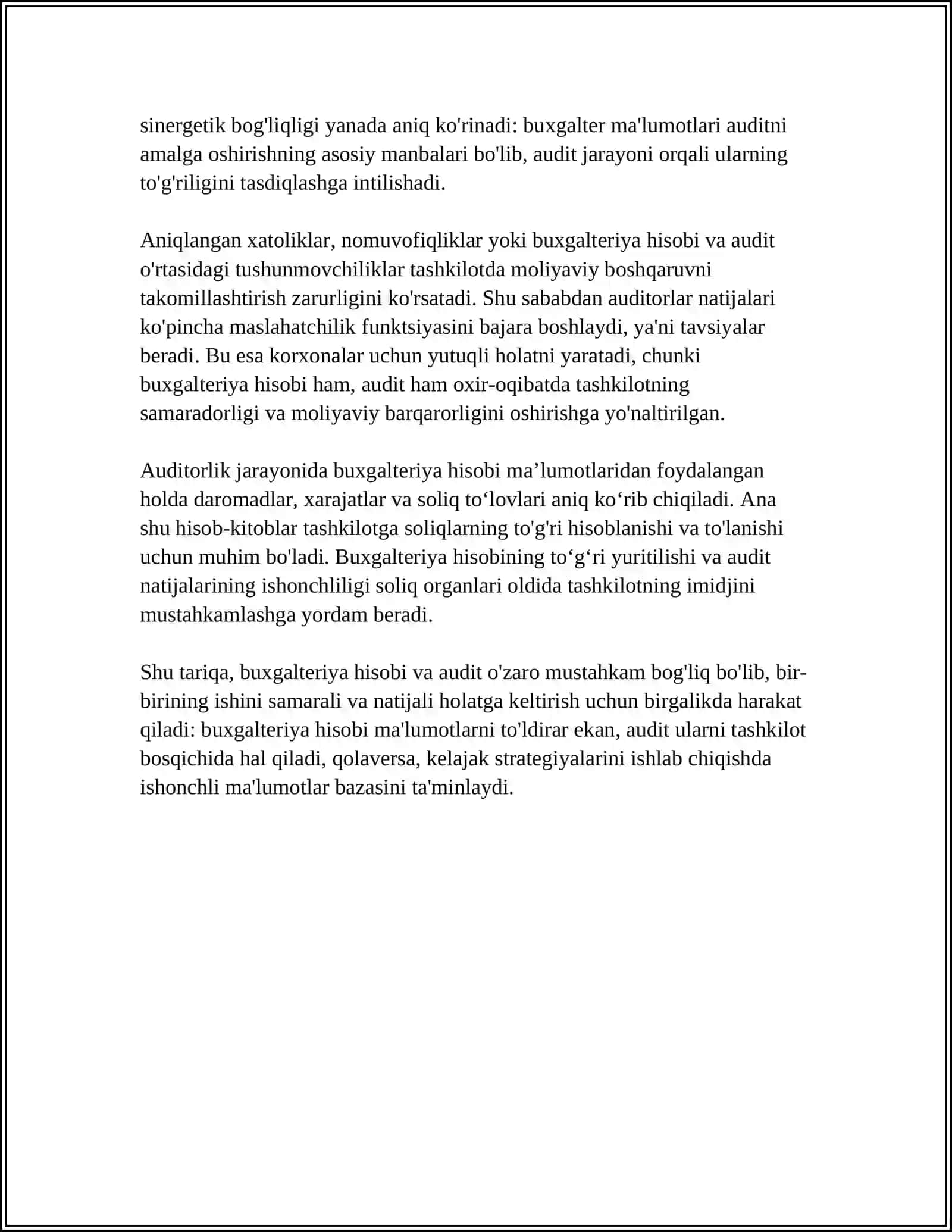 REFERAT "BOSHQA TARMOQLARDA AUDIT" FANINING BOSHQA FANLAR BILAN OʻZARO BOGʻLIQLIGI 4