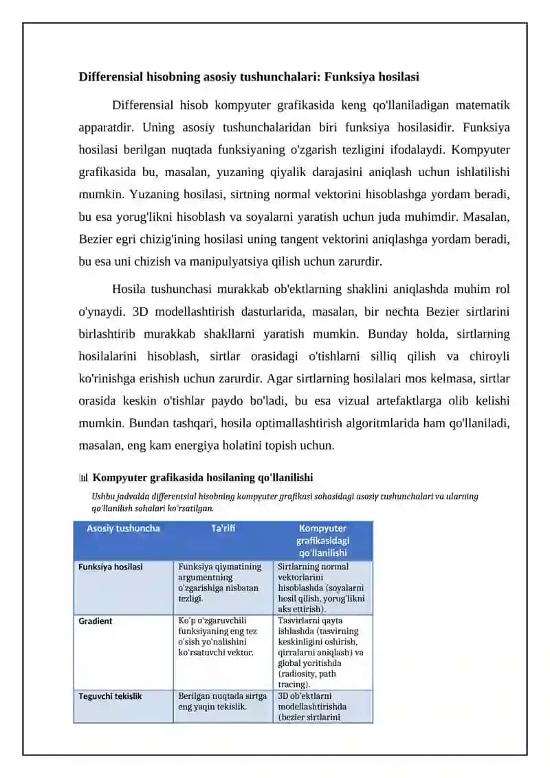 Kompyuter grafikasida differensial hisob tatbiqlari 4