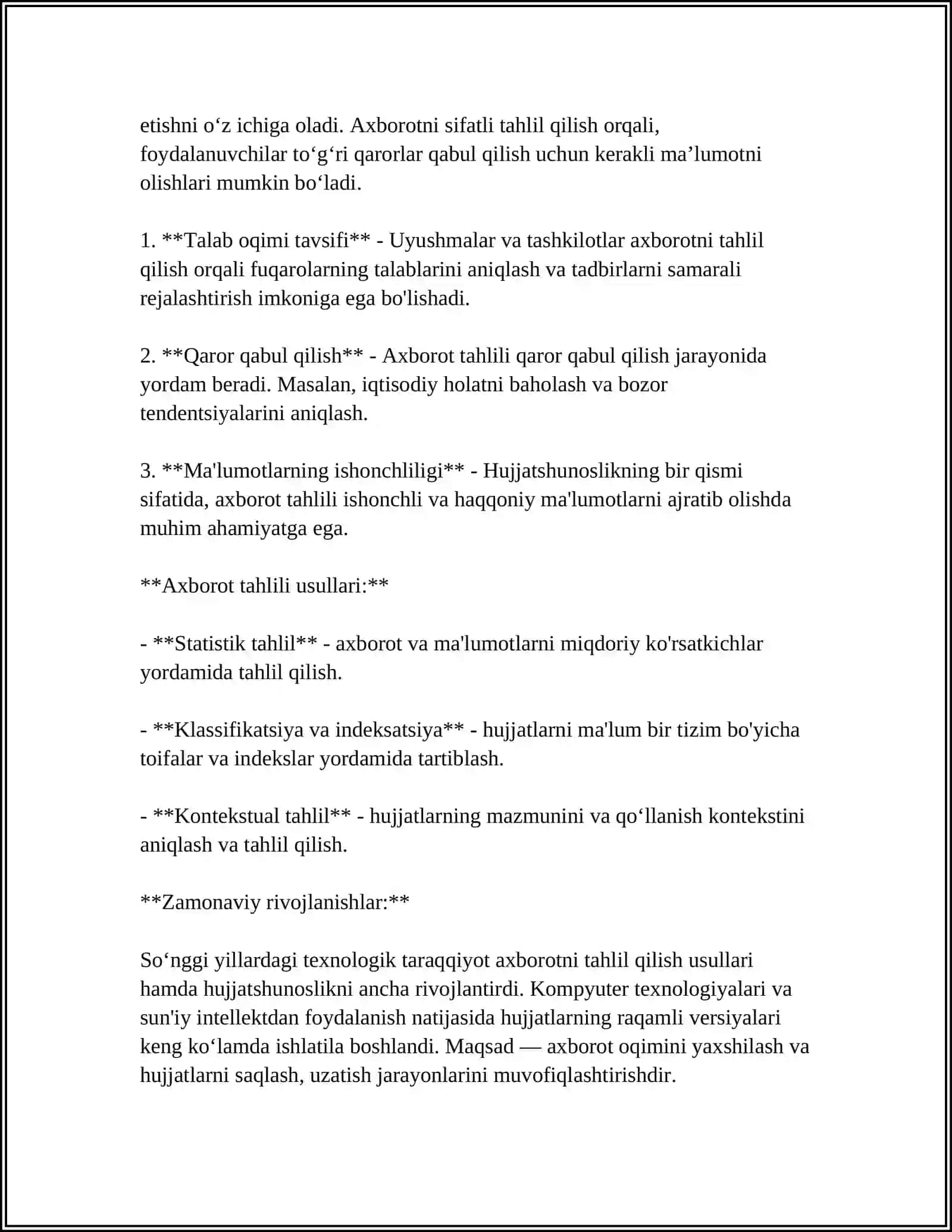 Hujjatshunoslik Axborot Tahlili 4