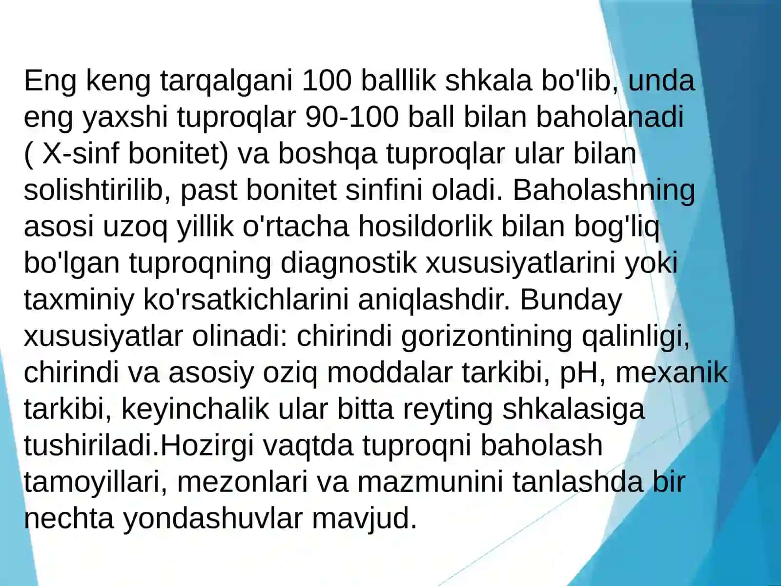 TuproqsifatbahosixaritasiniQishloqxo'jaligidagiahamiyatiningfizik-mexanikvaagrokimyoviyxossalariniyaxshilashyo'llari 4