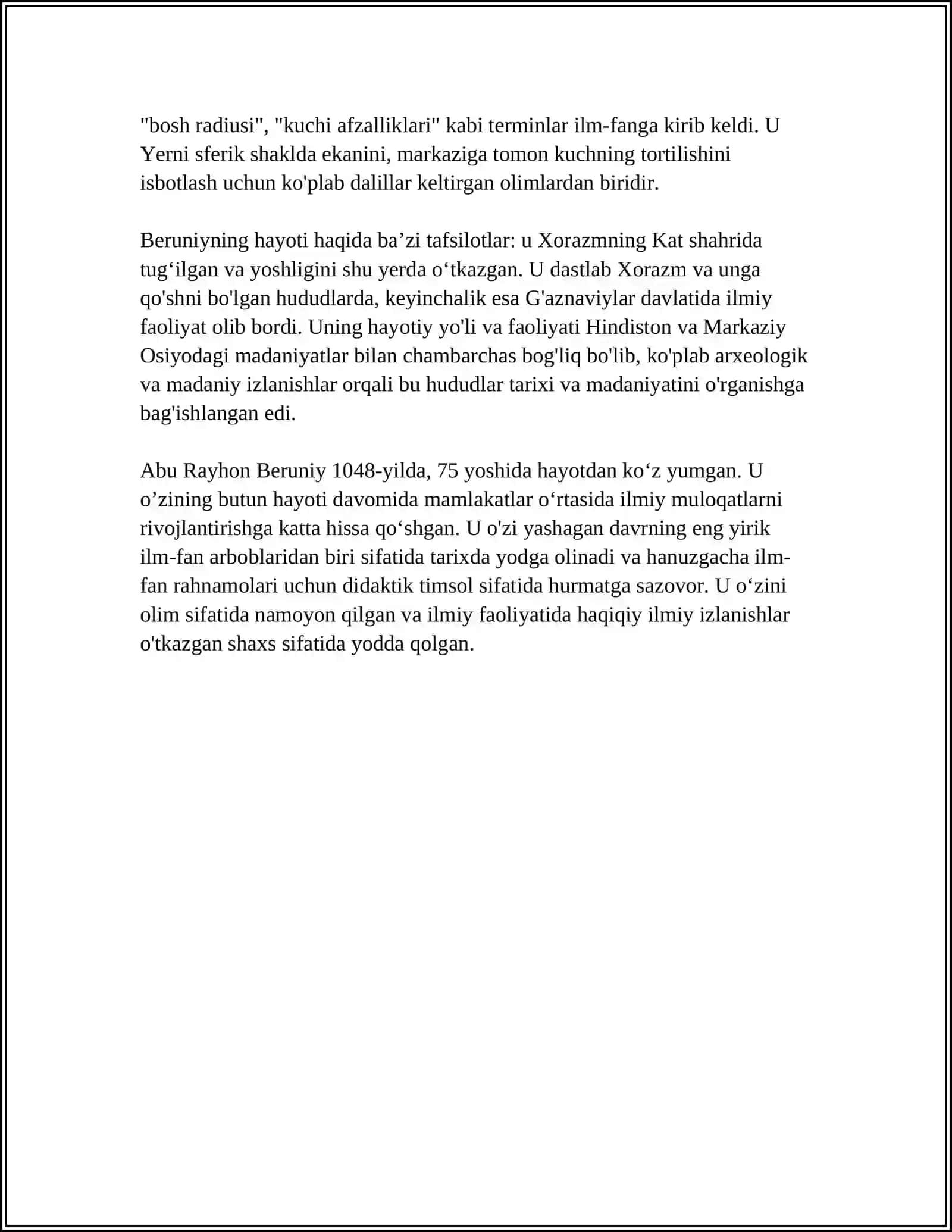 YOSHLARNI TARBIYALASHDA ÒRTA OSIYO ALLOMALARI ILMIY MEROSINING ÒRNI ABU RAYHON BERUNIYNING ILMIY FAOLIYAT MISOLIDA 4