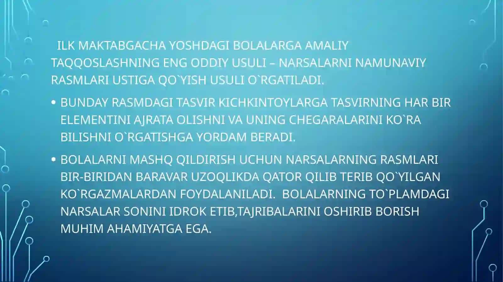 Ilk va maktabgacha yoshdagi bolalarning predmetlar miqdorini idrok qilish, esda olib qolishi va taqqoslashning o`ziga xos xususiyatlari 4