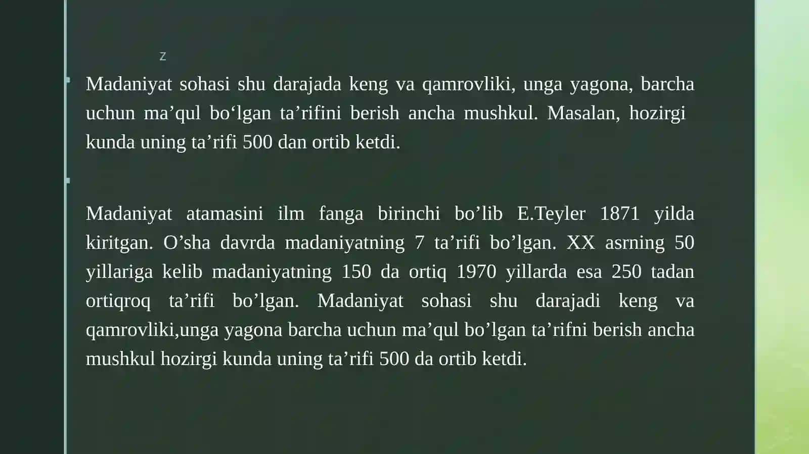 MADANIYAT TUSHUNCHASI VA UNING MAZMUN-MOHIYATIMa’ruzachi:H.O.Abdullayeva 4