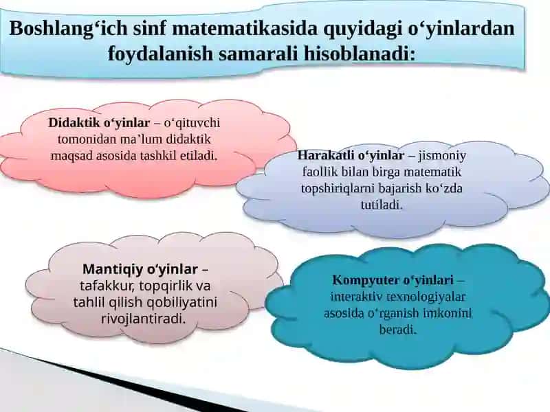 Boshlang’ichsinfdamatematikbilimlarnio’yinlarorqalimustahkamlash 4