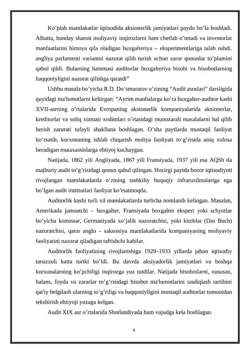 Auditorlik faoliyating rivojlanish bosqichlari 4