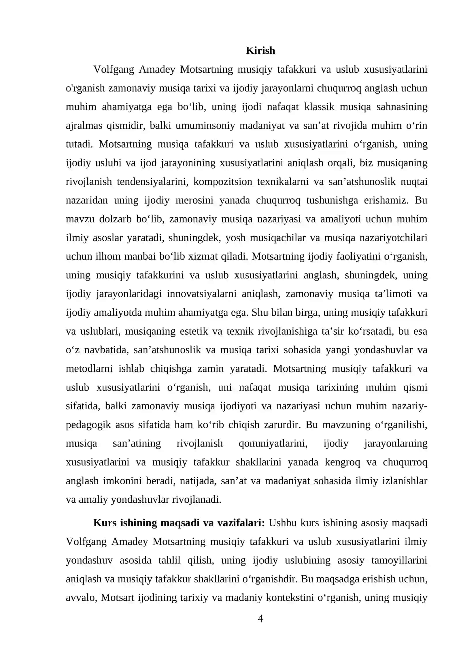 VOLFGANG AMADEY MOTSARTNING MUSIQIY TAFAKKURI. USLUB XUSUSIYATLARI 4