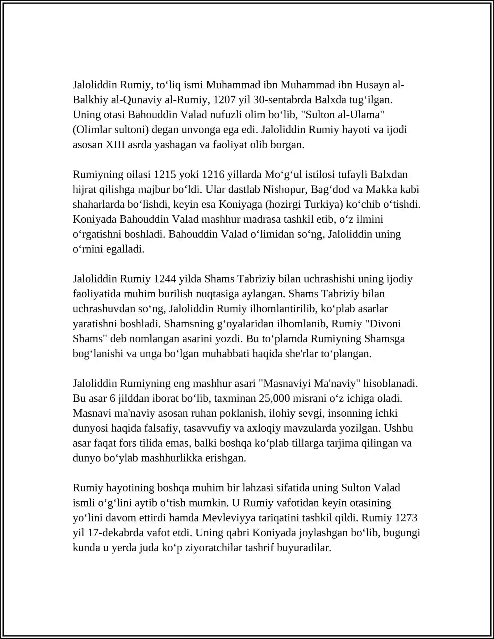 JALOLIDDIN RUMIYNING OVCHI VA LOCHIN RIVOYATINING MOHIYATI VA UNING TARBIYAVIY AHAMIYATINI TAHLIL ETISH "ICHINDAGI ICHINDADIR" ASARI ASOSIDA 4