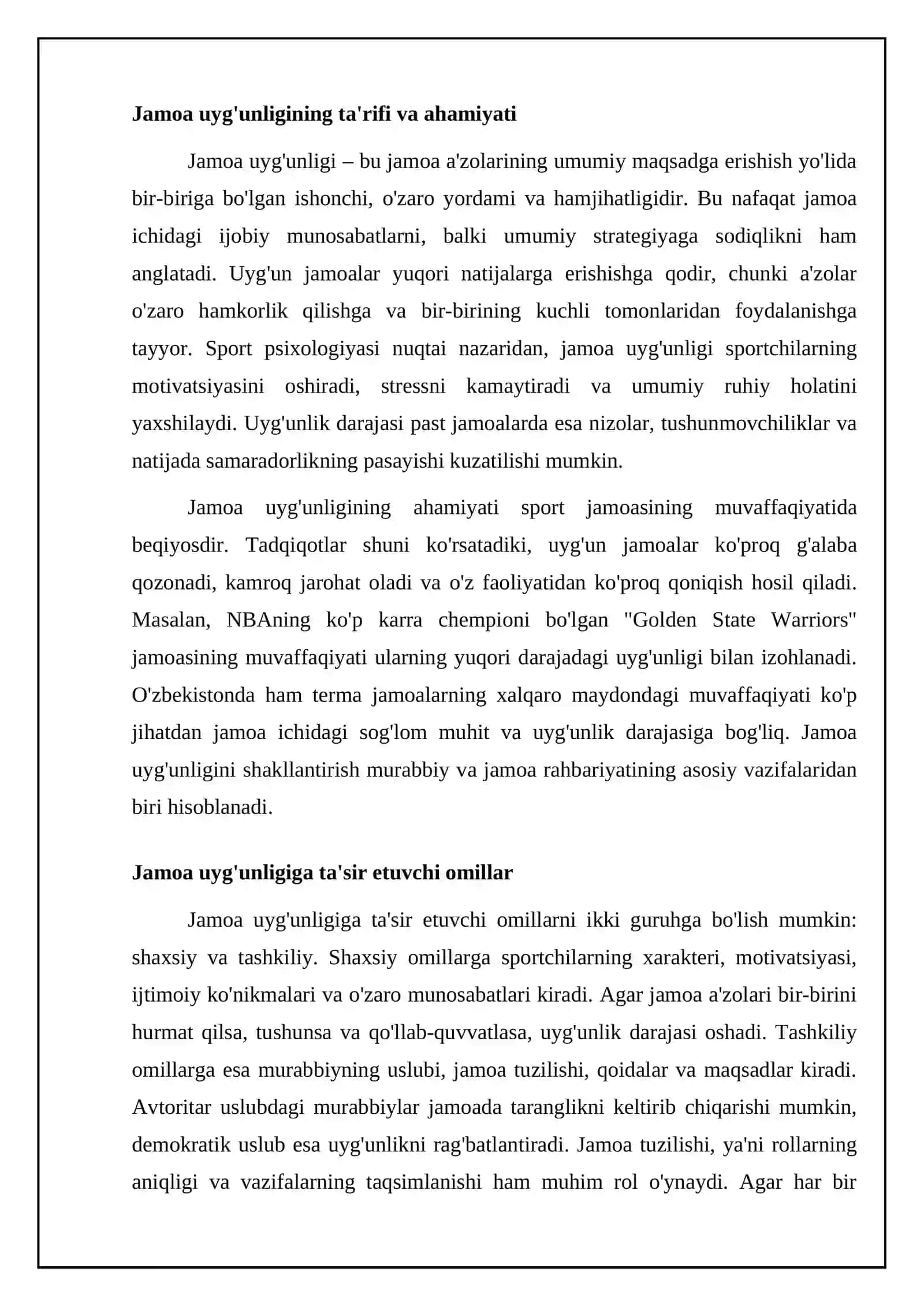 Sport jamoasini jipisligi va uni uyushtirishning asosi vositalari va uslubiy asoslari 4