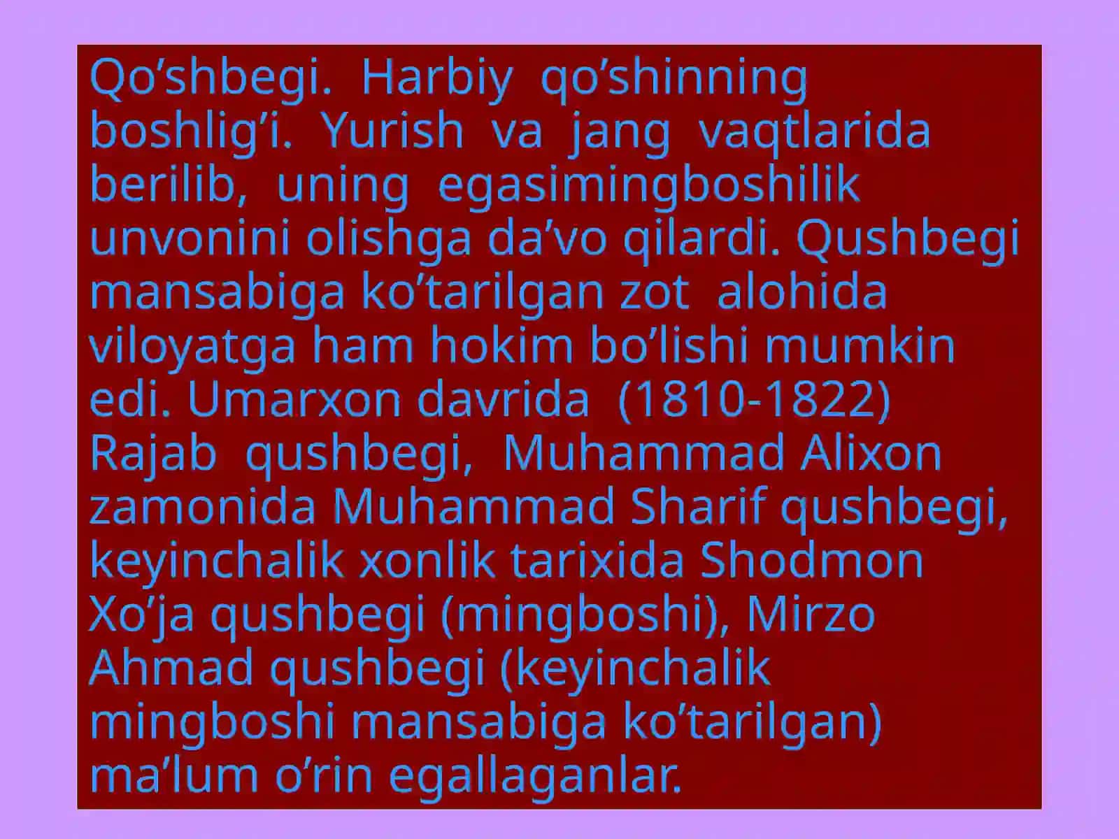 Qo'qonxonligi daharbiy va ma'muriy mansablar 4