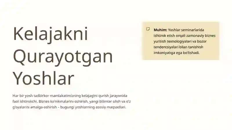 Yoshlar Tadbirkorligini Qo'llab-Quvvatlash Dasturlari: Kelajakni Qurish 4