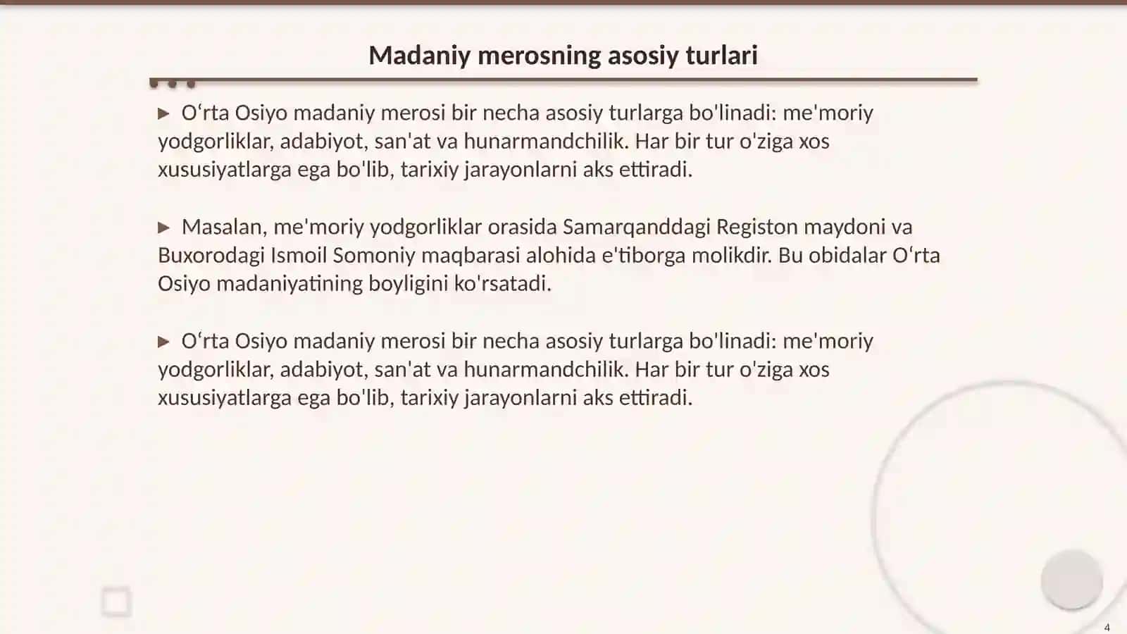O‘rta Osiyo sulolalari davridagi madaniy meros 4