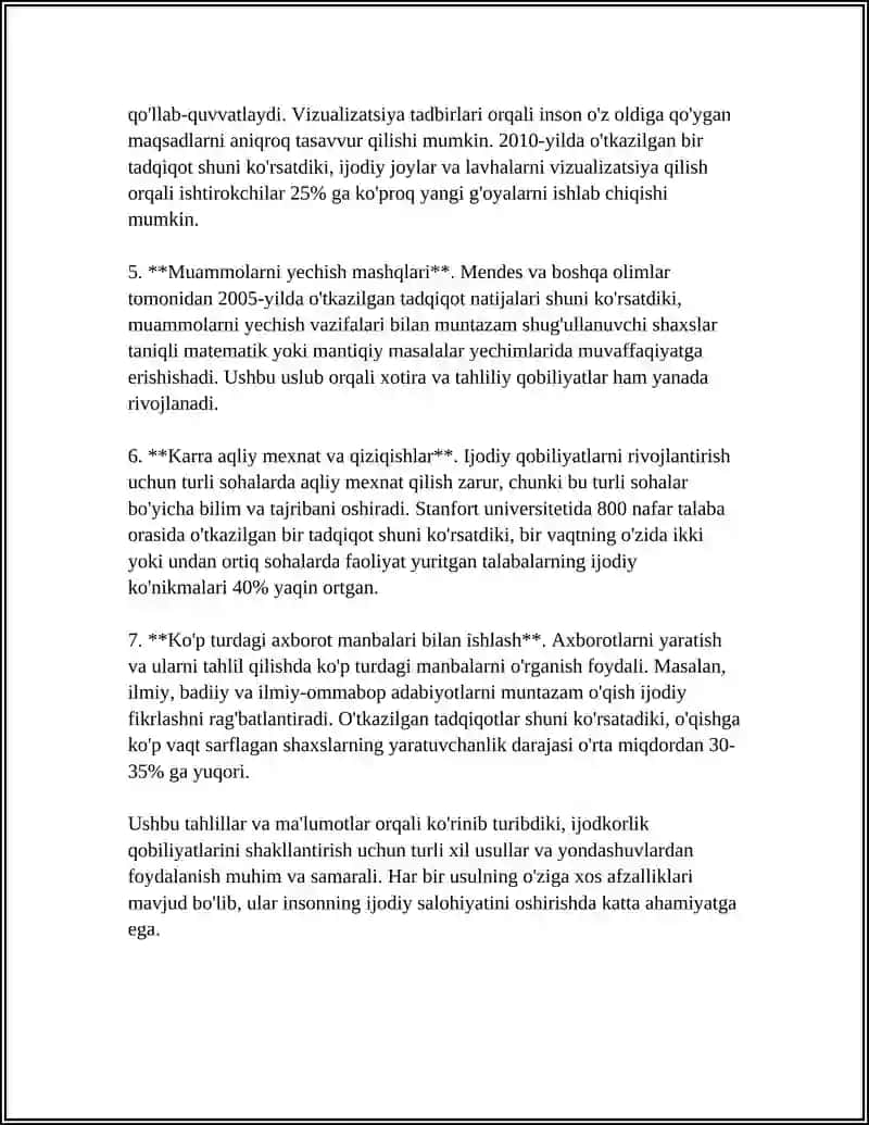 O'QUVCHILARNI IJODKORLIK QOBILIYATLARINI RIVOJLANTIRISH ORQALI KASB-HUNARGA YO'NALTIRISH 4