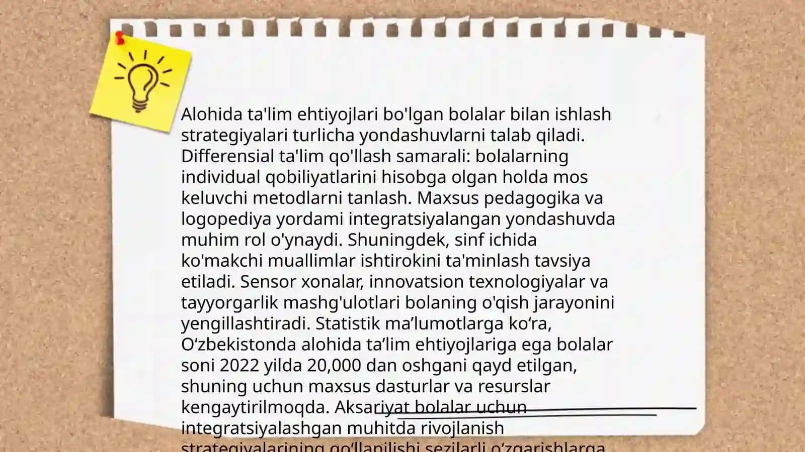 Inklyuziv ta'limni amalga oshirish jarayoni alohida ta'lim ehtiyojlari bo'lgan bolaning shaxsini rivojlanishining xususiyatlari 4