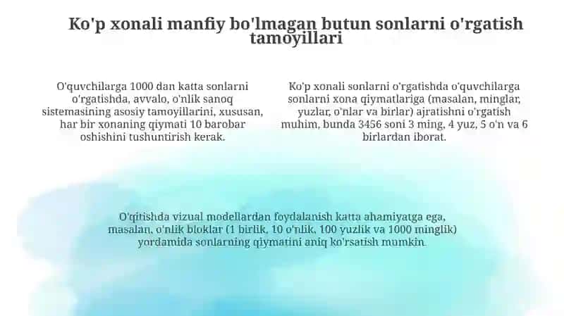 1000 ichida va ko'p xonalı sonlarni manfiy butun sonlarga o'rgatish metodikasi 4