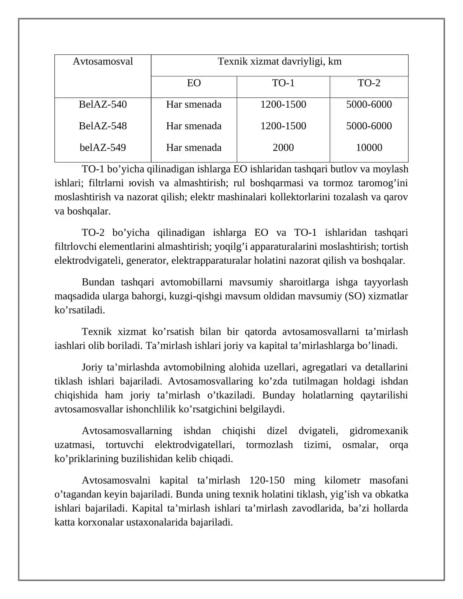 Karyer avtоmоbil transpоrtini ishlatish, ta’mirlash va ularga tехnik хizmat ko’rsatish 4