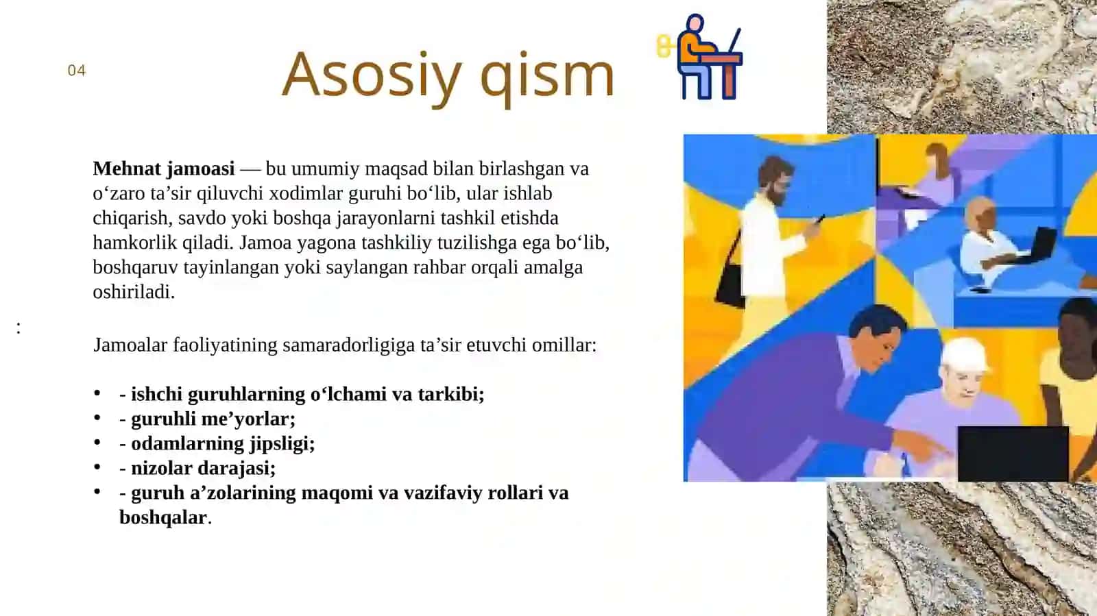 Mehnat jamoalarini rejalashtirish va boshqarish. 4