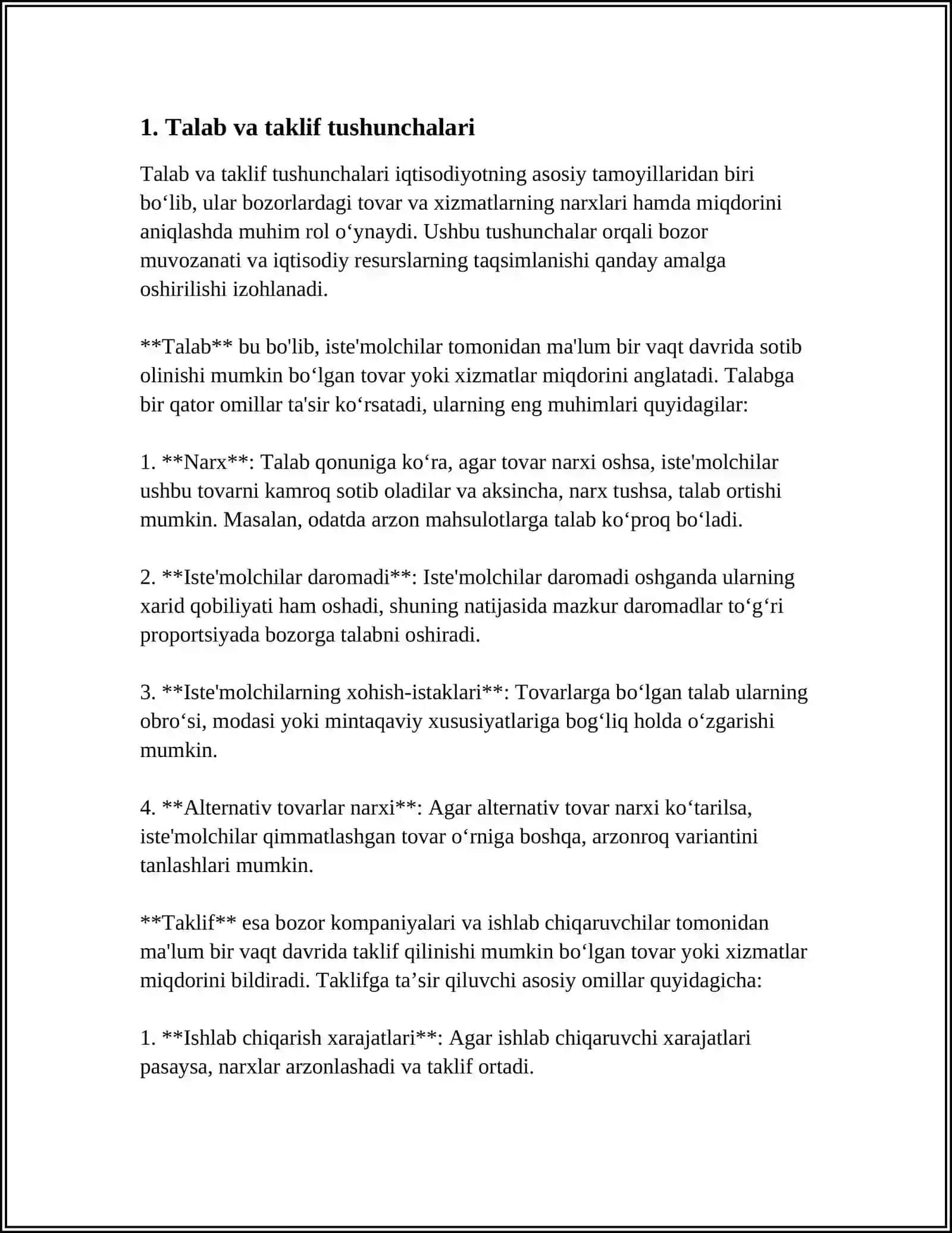 TALAB VA TAKLIF TAHLILI ASOSLARI. BOZOR MUVOZANATI 4
