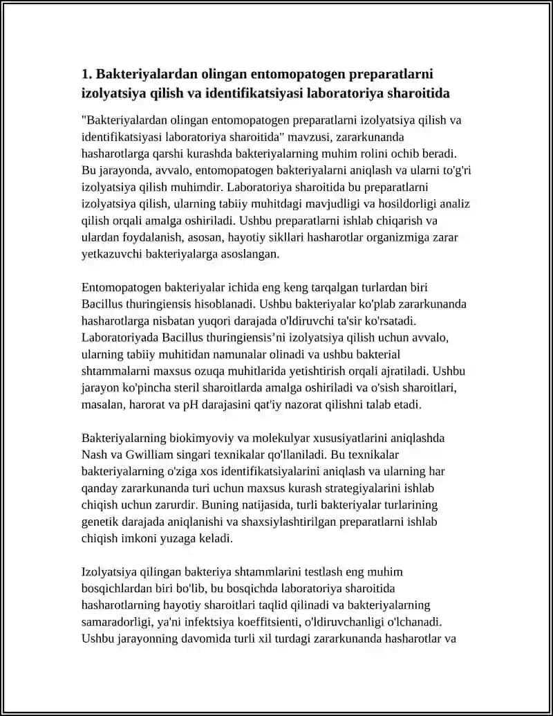 Bakteriyalardan olingan entomopatogen preparatlarni izolyatsiya qilish va identifikatsiyasi laboratoriya sharoitida 4