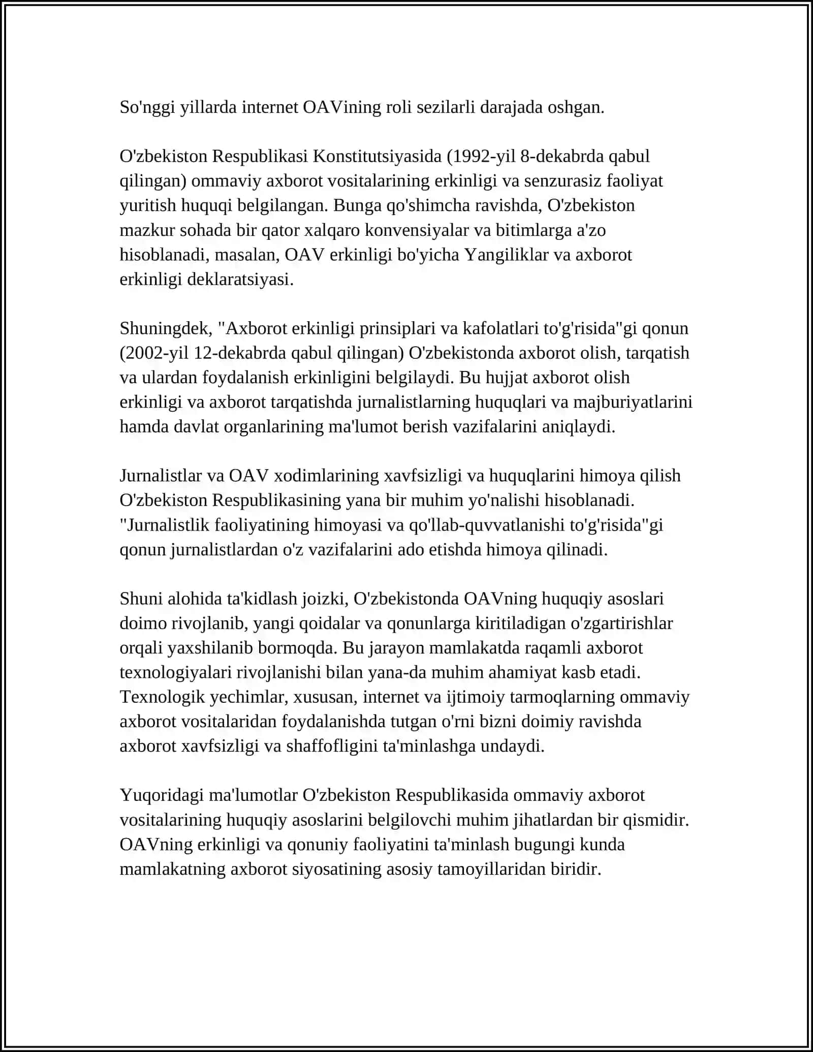 O'zbekistonda ommaviy axborot vositalarining faoliyati 4