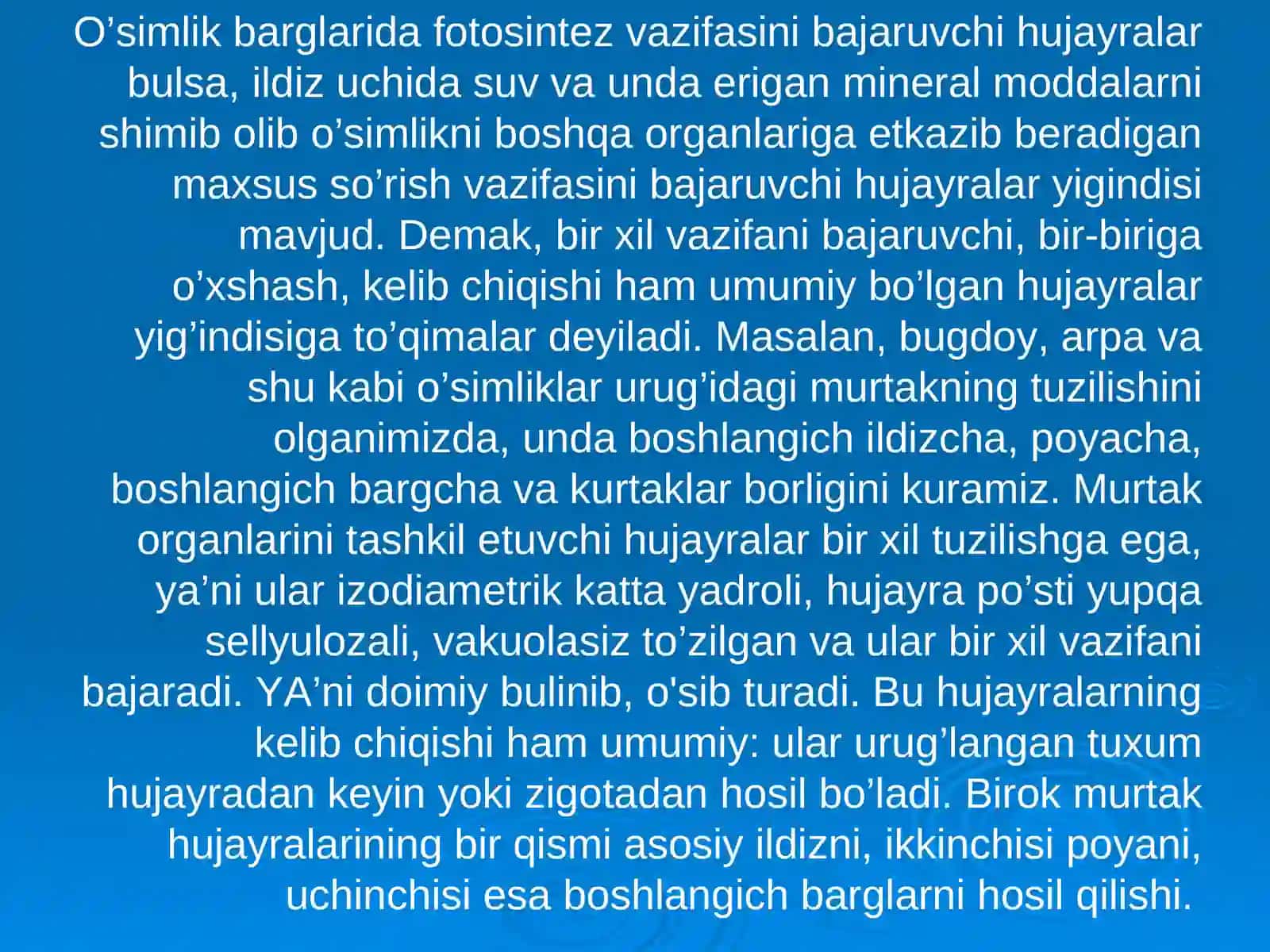 O`SIMLIK TO`QIMALARINING JOYLASHISHI VAZIFASI VA TUZILISHI 4