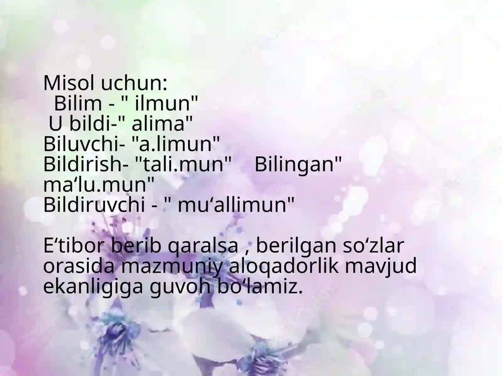 So‘z o‘zagi va o‘zakning turlari. Noo‘zak harflar.So‘z vaznlari 4