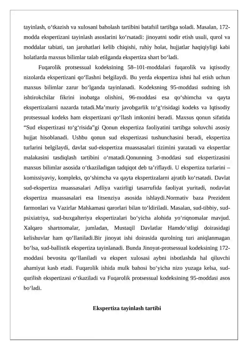 Ekspertiza tayinlash asoslari va o’tkazilish tartibi 4