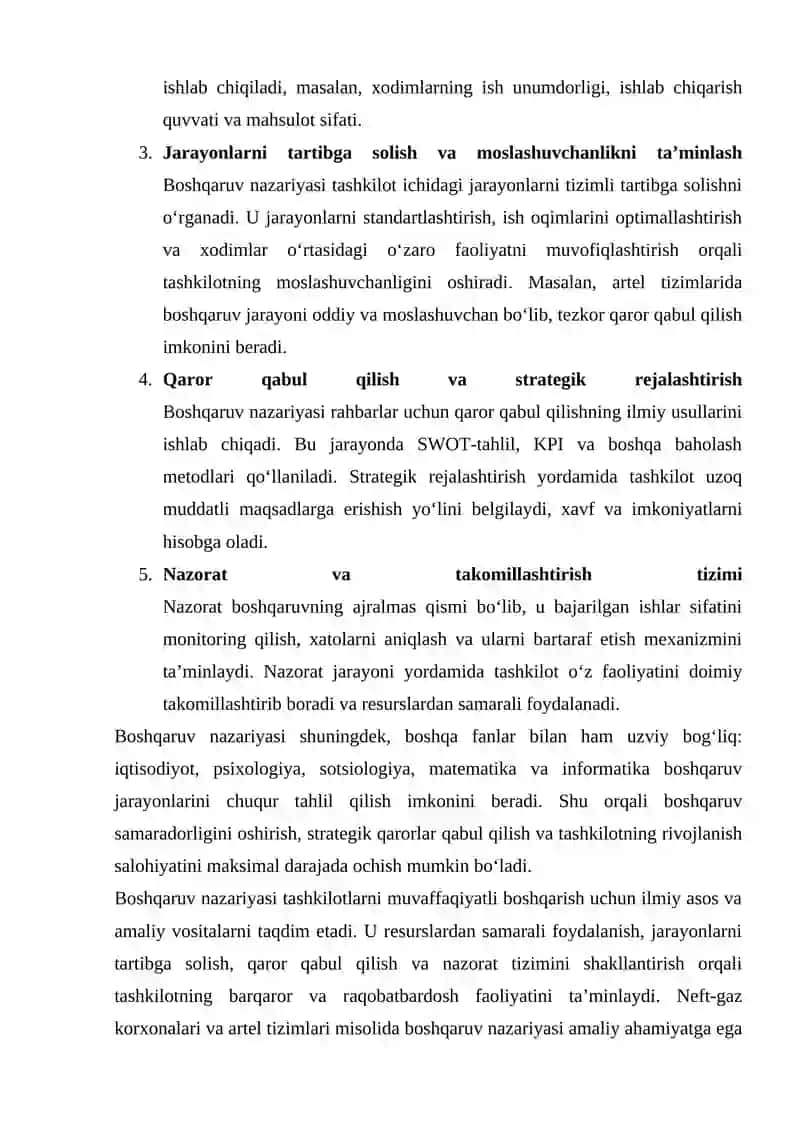 O‘zbek Neft-Gaz va Artel Misolida Boshqaruv Funksiyalarini Baholash va Muammoni Keng Tahlil Qilish 4