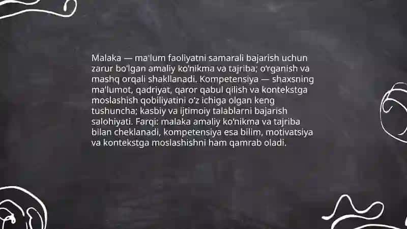 Faoliyatni o'zlashtirish va malakalarni egallash 4