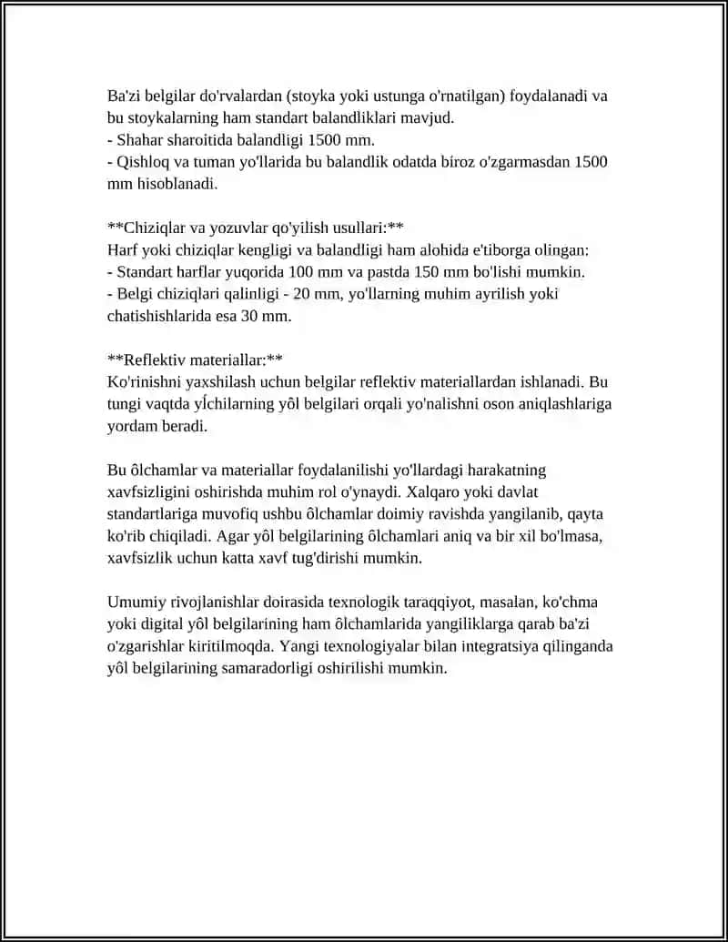 YÔL BELGI CHIZIQLARINI TUSHIRISHGA QÔYILADIGAN UMUMIY TALABLARI 4