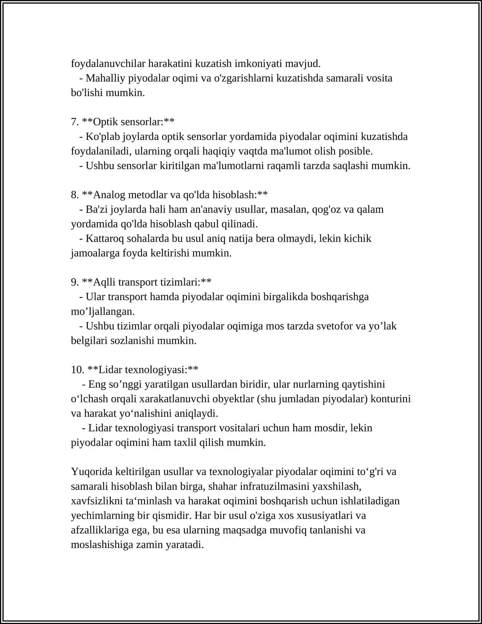 REAL AVTOMABIL YOʻLI VA SHAHAR KOʻCHASI BOʻYICHA PIYODA OQIMINI MIQDORINI ANIQLASH 4