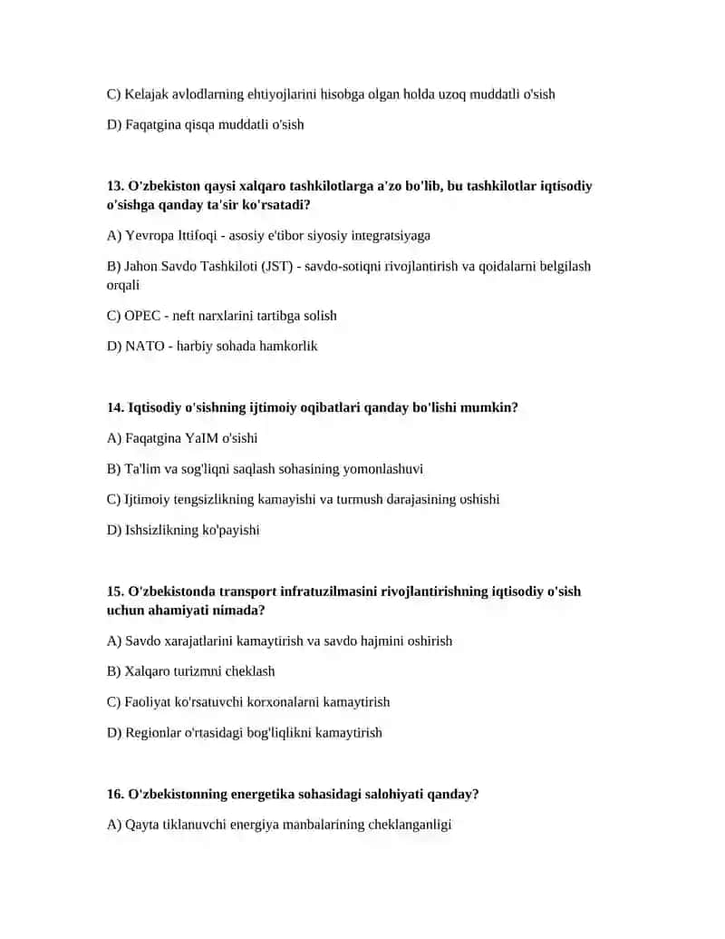 Iqtisodiy o'sish turlari, o'zbekistonning iqtisodiy salohiyati 4
