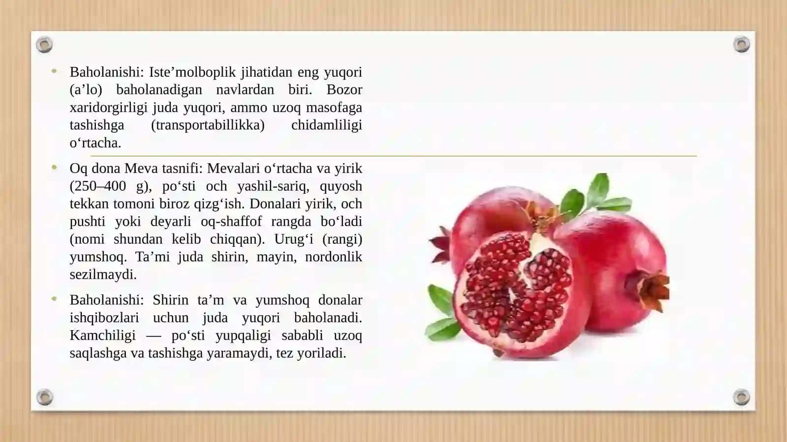 Turli anor navlari mevalariga baho berish 4