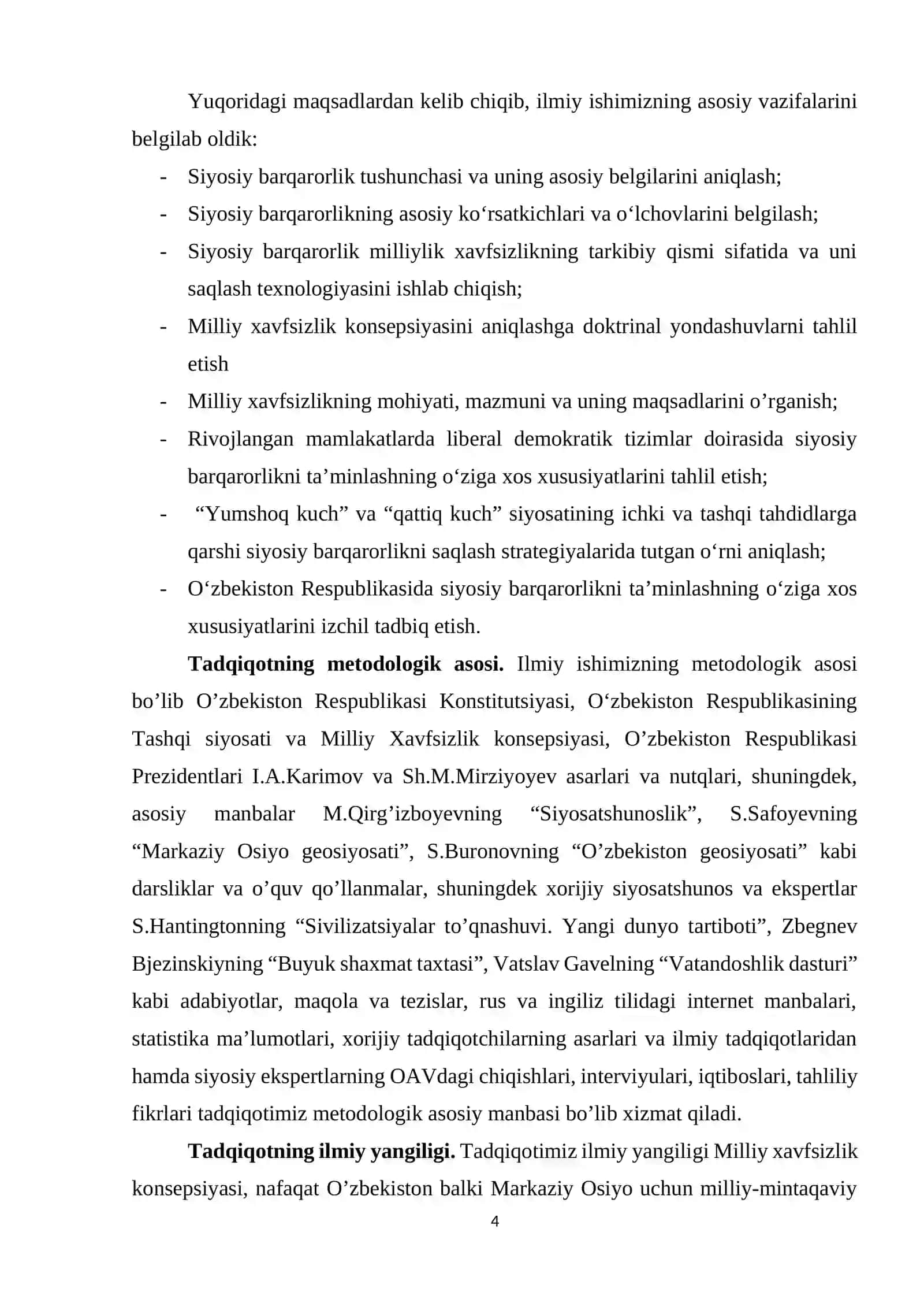 Jamiyat barqarorligini taminlashda milliy xavfszlik siyosatining oʼrni (milliy va xorijiy tajriba asosida) 4