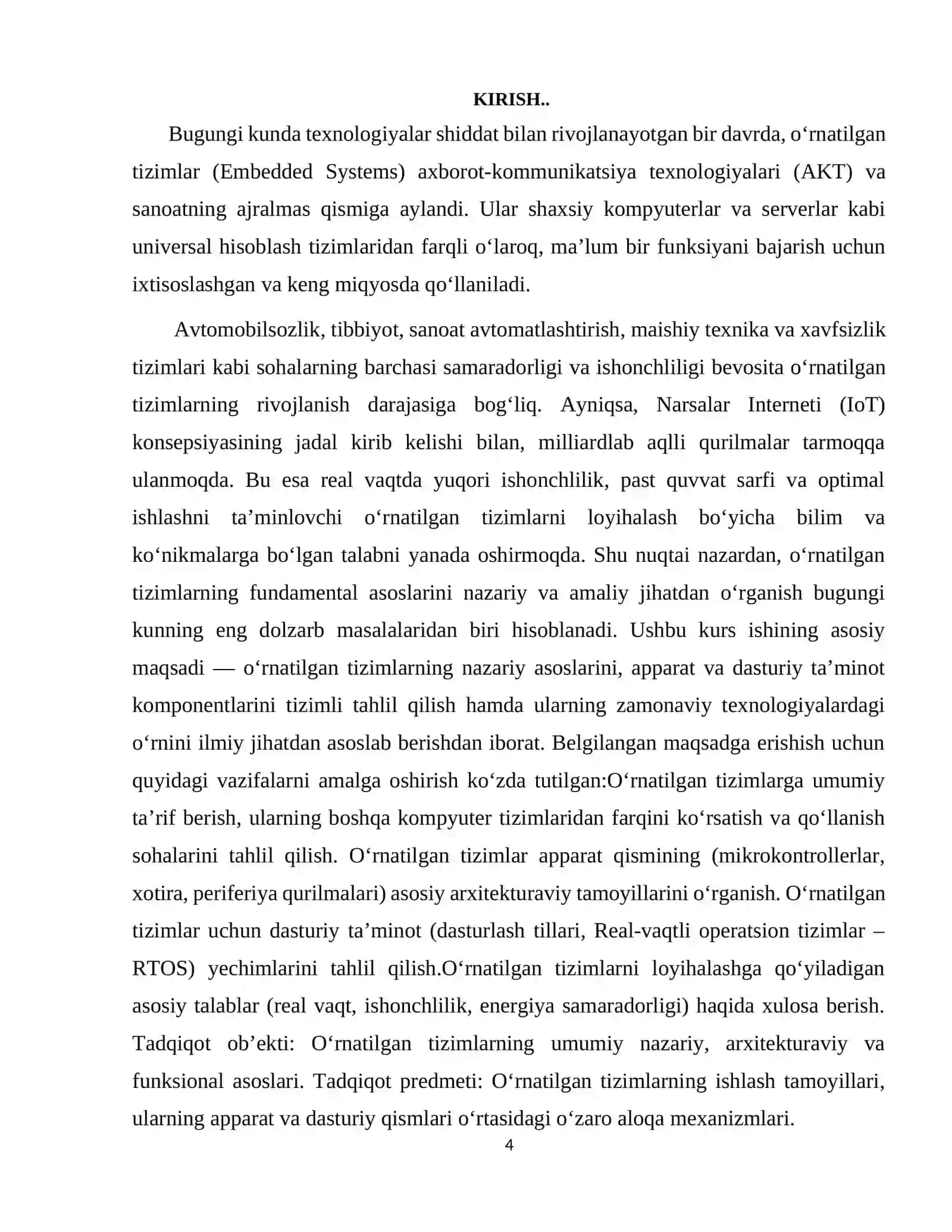 O'RNATILGAN TIZIMLARNING UMUMIY ASOSLARI 4
