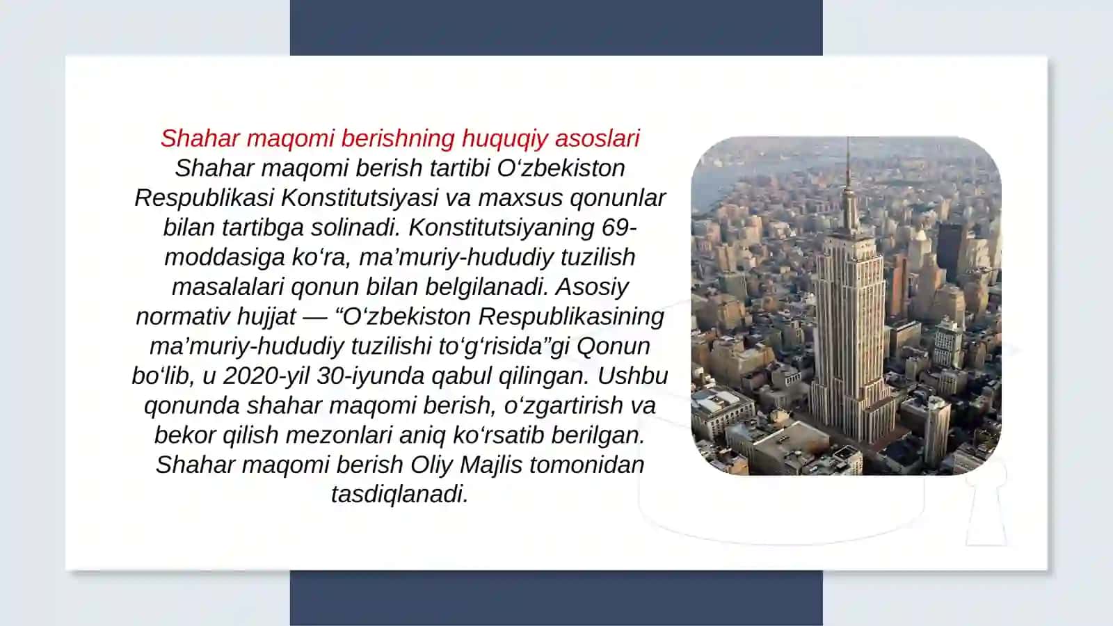 Shahar maqomi berish tartibi, ma’muriy-hududiy birliklarni tashkil etish va tugatish tartibi 4