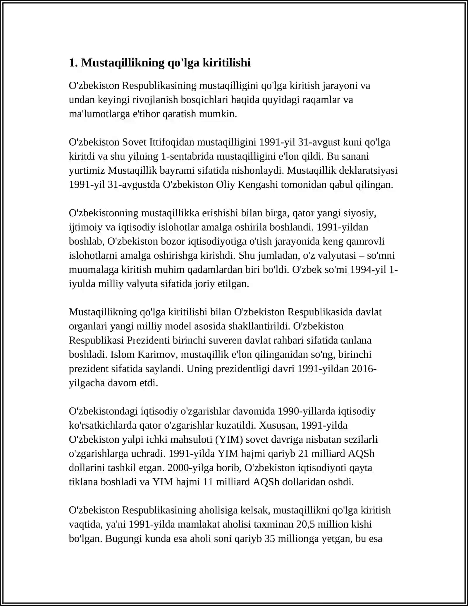 MUSTAQIL O'ZBEKISTON RESPUBLIKASINING TASHKIL TOPISHI VA UNING TARIXIY AHAMIYATI 4