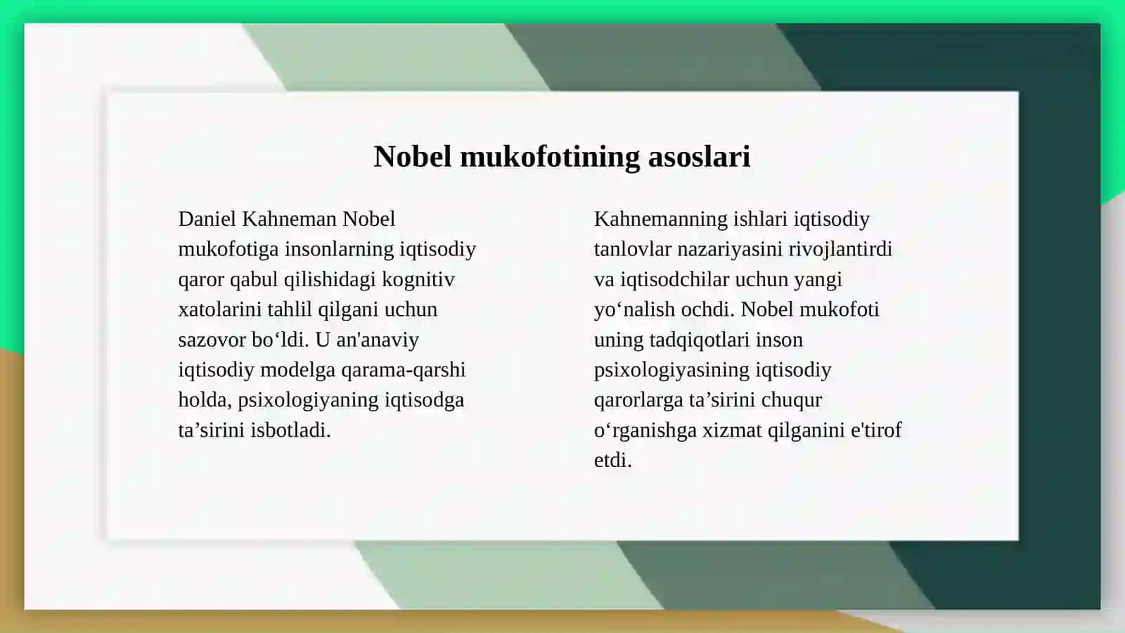 Daniel Kahneman: Xulq-atvor Iqtisodiyoti va Prospekt Nazariyasi (A+ Prezentatsiya / Mustaqil ish) 4