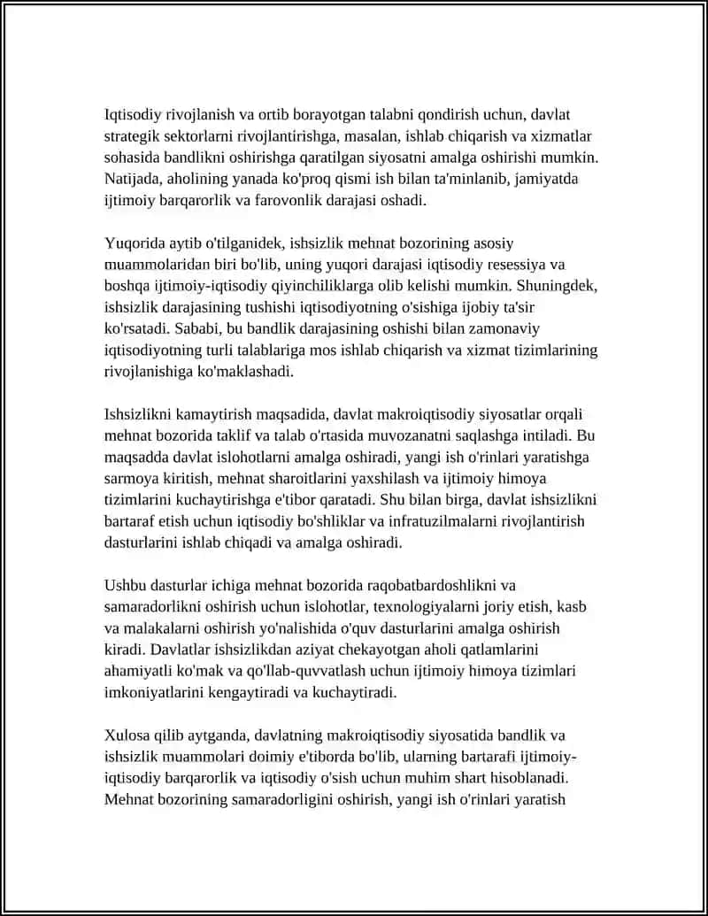 DAVLATNING MAKROIQTISODIY SIYOSATIDA BANDLIK VA ISHSIZLIK MUOMOLARI 4