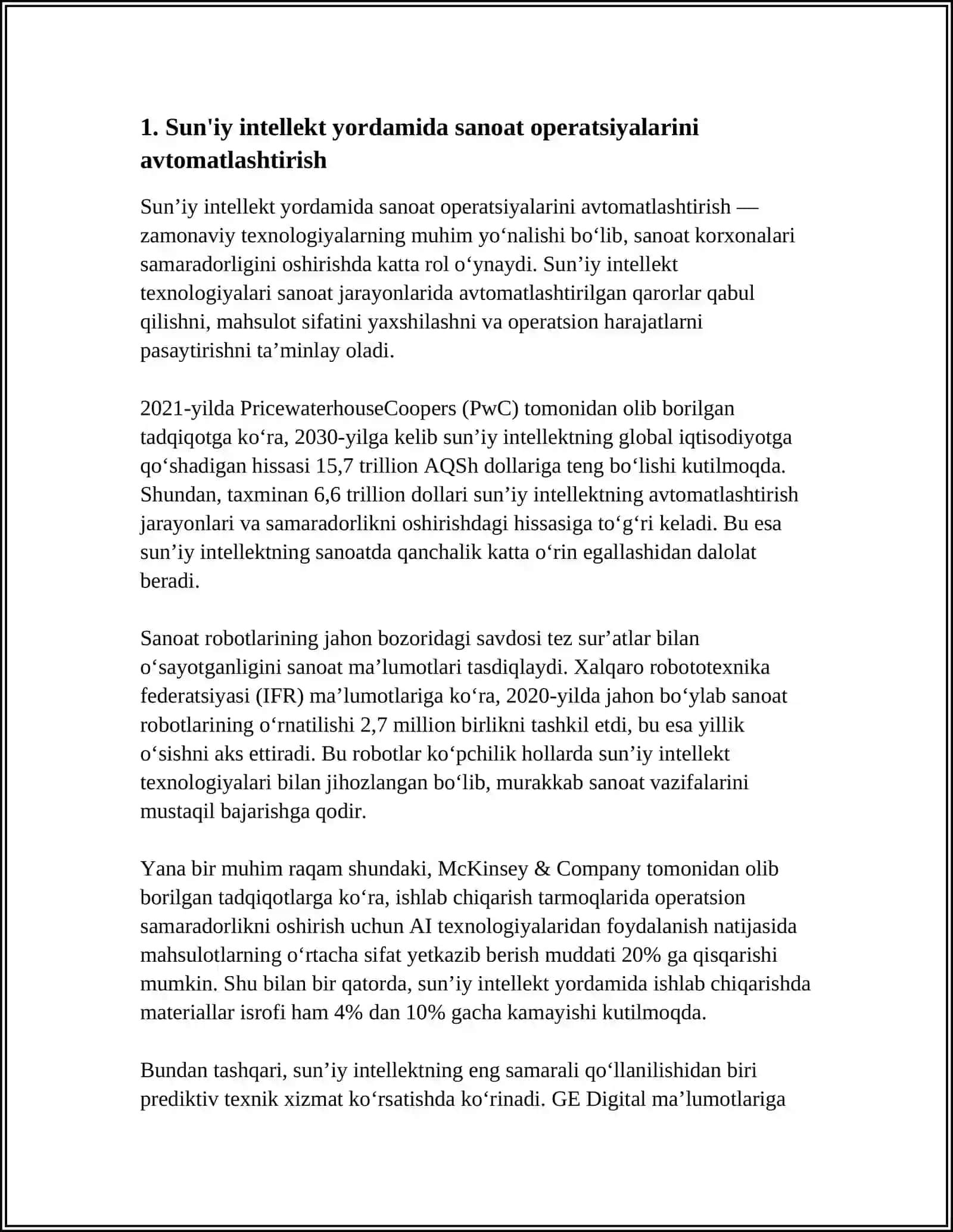 SUN’IY INTELLEKTDAN SANOAT OPERATSIYALARINI VA SANOAT XAVFSIZLIGINI AMALGA OSHIRISHDA FOYDALANISH 4