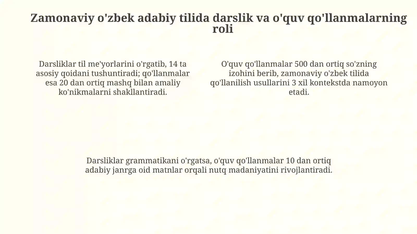 Hozirgi oʻzbek adabiy tili fani darslik va oʻquv qoʻllanmalarning qiyosiy tahlili 4