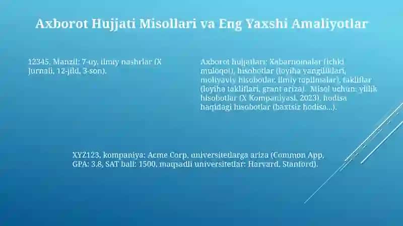 Farmoyish hujjatlari va ularning turlari. Ma'lumot axborot hujjatlari 4