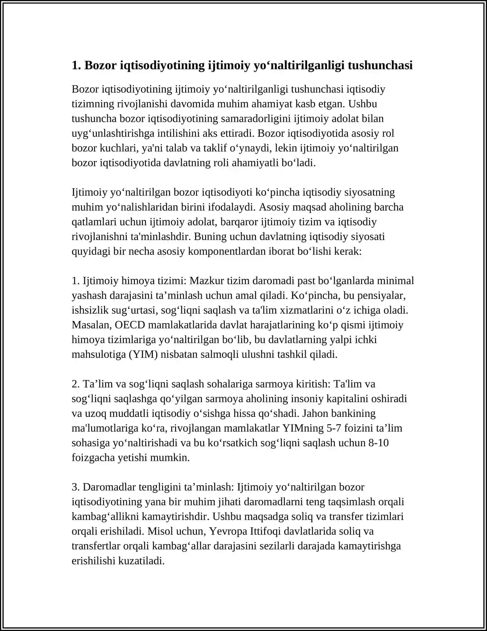 BOZOR IQTISODIYOTINING IJTIMOIY YO’NALTIRILGANLIGI VA UNING O'ZBEKISTONGA XOS XUSUSIYATLARI 4