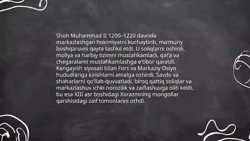 XIII asr boshlarida Xorazm davlatida siyosiy vaziyat 4
