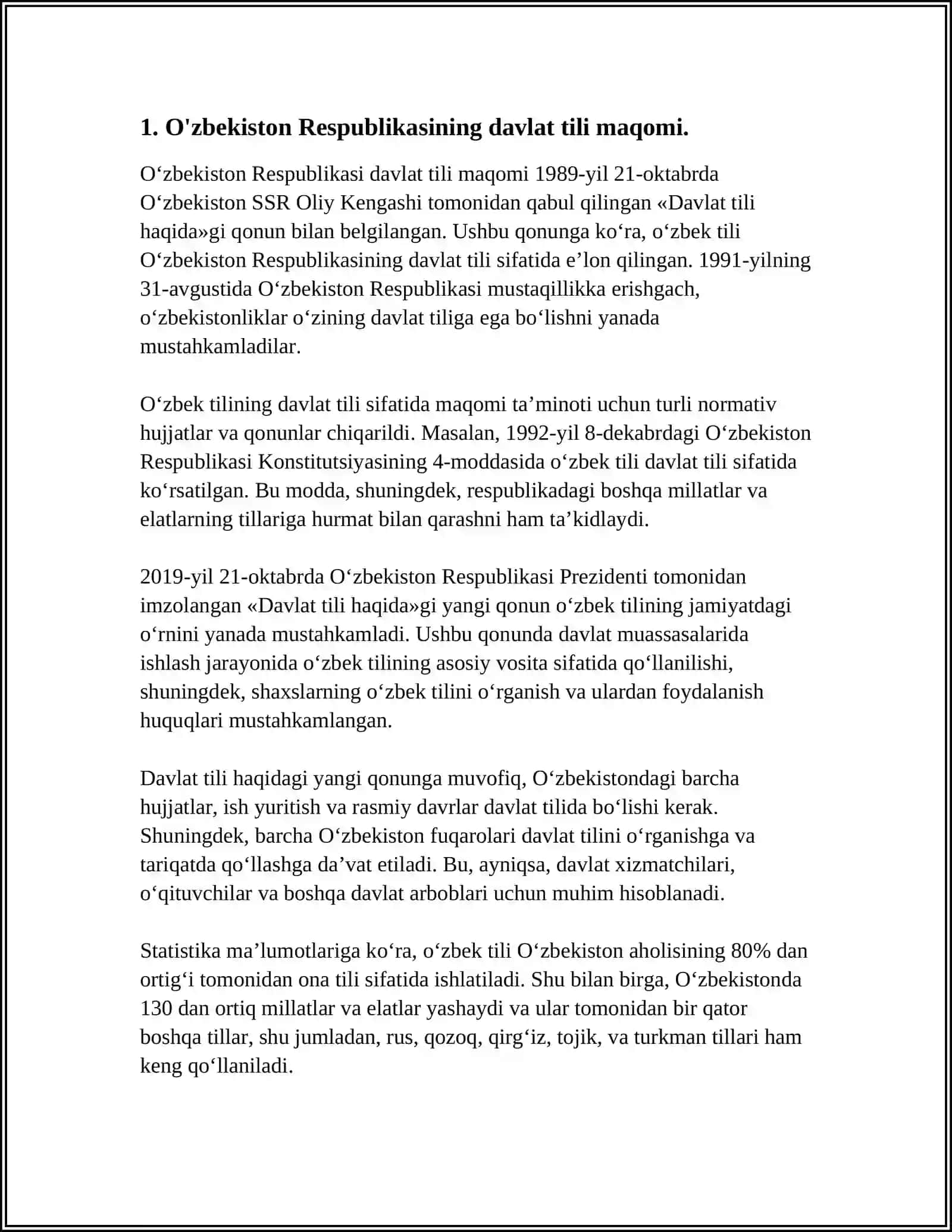 O‘zbekiston Respublikasining “Davlat Tili Haqida”gi Qonunlari va Kadrlar Tayyorlash Milliy Dasturi 4